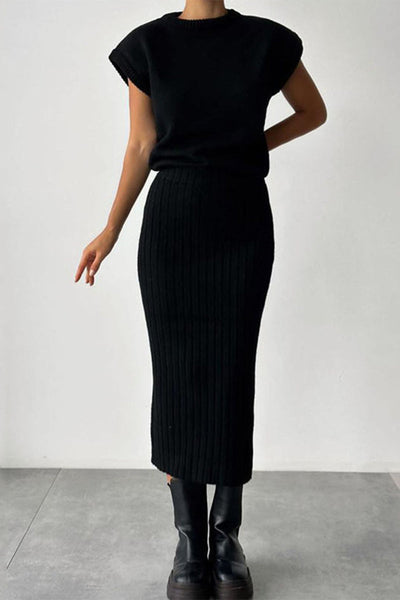 Elegant Solid Patchwork Half A Turtleneck Sleeveless Two Pieces